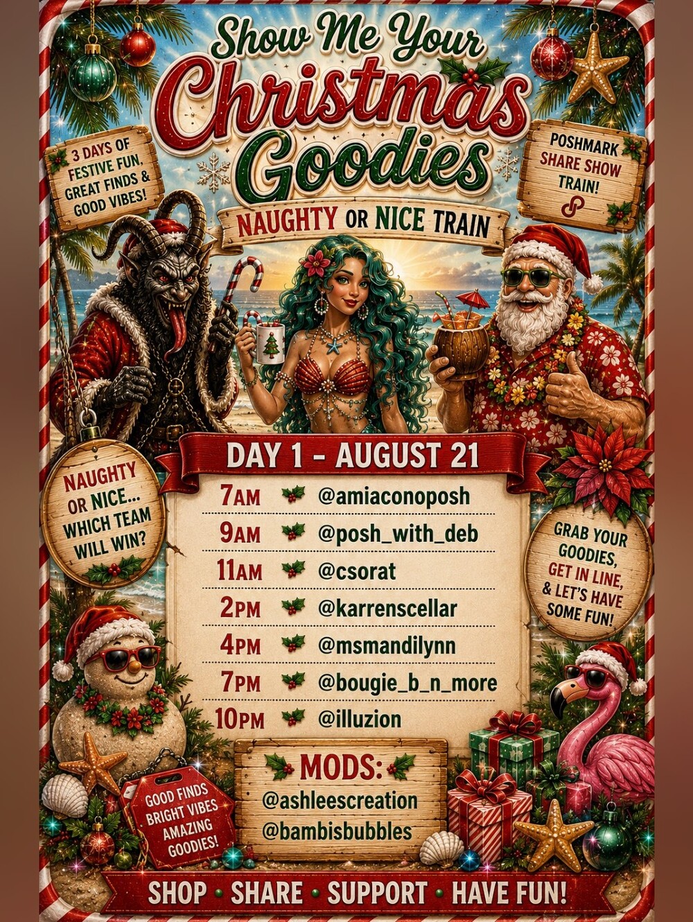 Show Me Your Christmas Goodies Naughty or Nice Share Train Event Poster